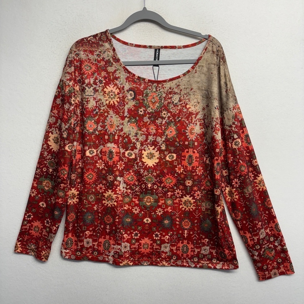 NWT Noracora M Long‎ Sleeve Blouse Shirt Southwestern Red
